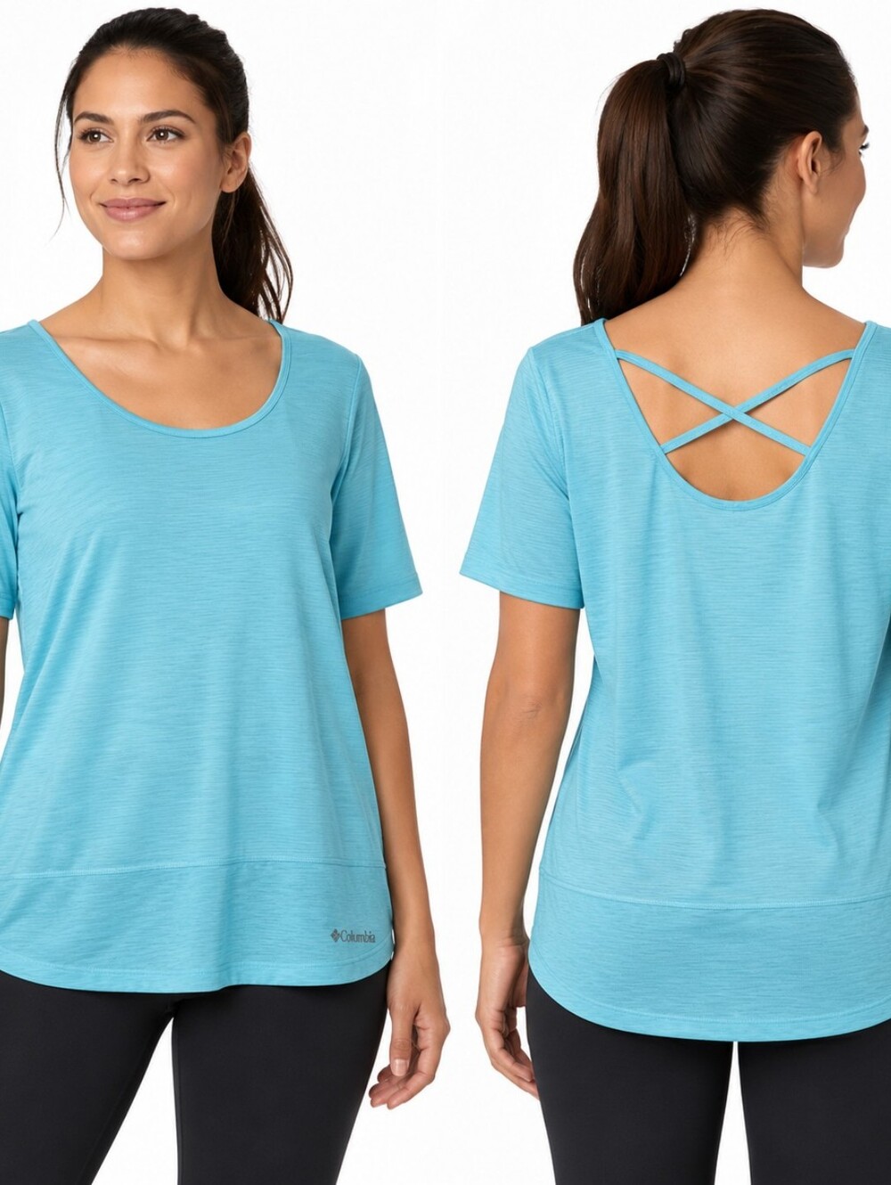 Columbia Sportswear Aqua Blue Cross-Back Short Sleeve Active Top – Large